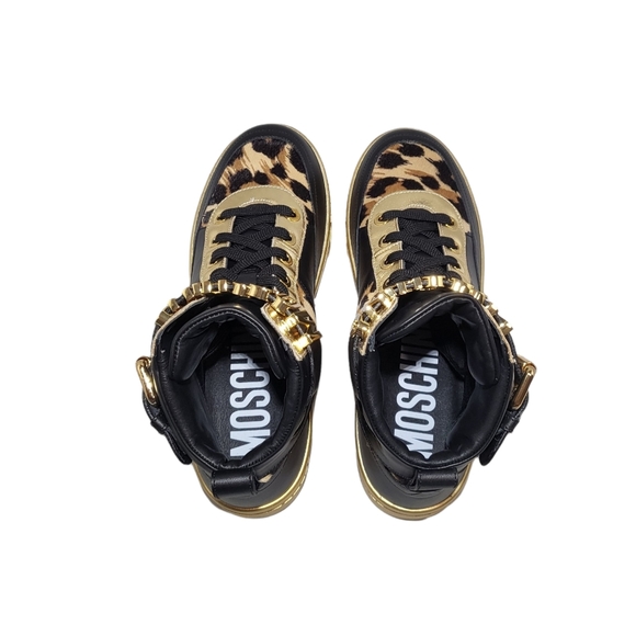 SOLD Moschino Genuine Calf Hair Detail Hi Top Basket Animal Print Sneakers - Picture 7 of 12